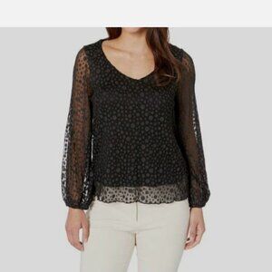 NWT Nally & Millie Black Polka Dot Shimmer Sheer Sleeve Blouse, Size Small